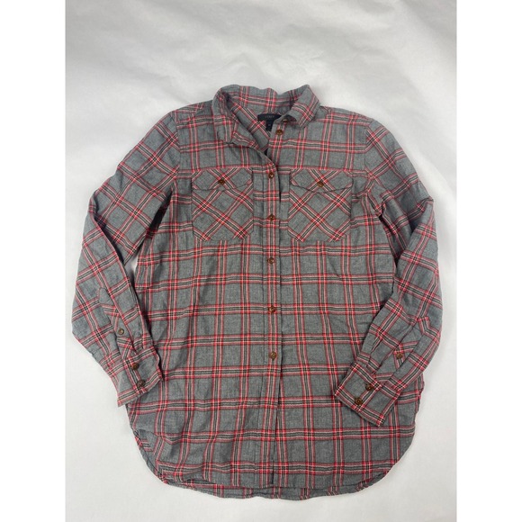 J. Crew Tops - J. Crew Plaid Tunic Shirt Women's Size 4T Tall Gray Red